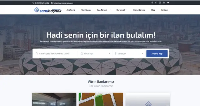 Sami Boşnak Gayrimenkul Web Sitesi — Kurumsal & İlan Yönetim Sistemi
